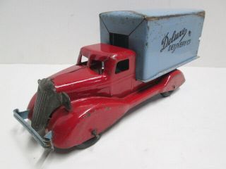 Rare Marx Deluxe Delivery Co.  Pressed Steel Delivery Van With Wood Wheels 1930 
