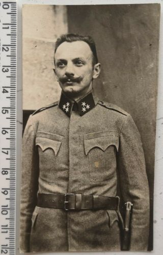 Wwi Austria - Hungary Army Officer Soldier With Bayonet Arms Origin Antique Photo