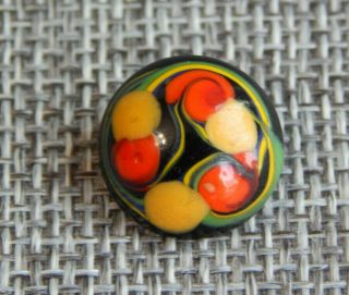 Antique Vtg Glass Button Red Yellow Green Blue Swirl Box Shank Apx:9/16 " 632 - F