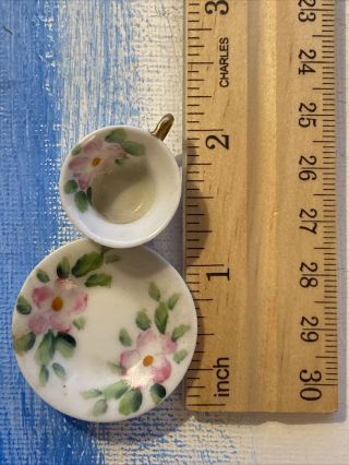 Vintage Japan Miniature Floral Tea Cup & Saucer Parrot Handle Antique Tea Rose