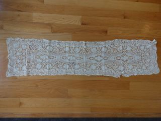 Vintage Or Antique Crocheted White Lace Table Runner 14 X 55 "