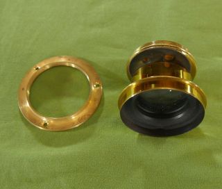 Extremely Rare Brass Lens Rotating Aperture For Half Plate Mahogany Camera C1885