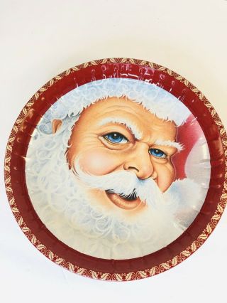 Vintage Tin / Metal Christmas Cookie Tray Santa Claus Face
