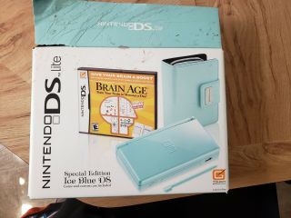 Nintendo Ds Lite Limited Edition Ice Blue Console Brain Age.  Complete.  Rare