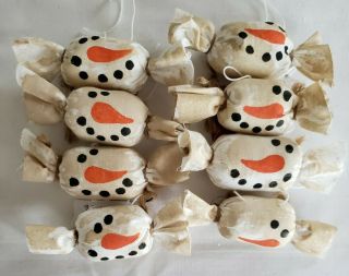 Primitive Snowmen Bowl Filler Ornies/accents Christmas " Candy Kisses " 8 Pc Set