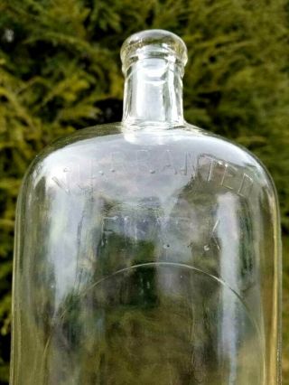 Antique Large 9.  5 " Strap Sided " Warranted Flask " Clear Glass Bottle 1895 - 1915