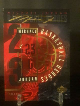 Rare: 1994 94 Upper Deck Basketball Heroes Michael Jordan Jh,  Gold Signature