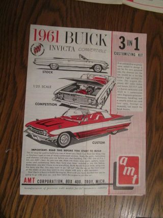 Vintage 1961 Amt Buick Invicta Convertible Model Kit - Instructions Only