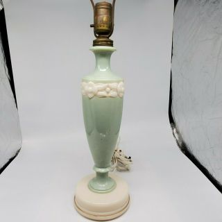 Vintage Green Aladdin Alacite Lamp With White Flowers,  Mid Century Jadeite Rare