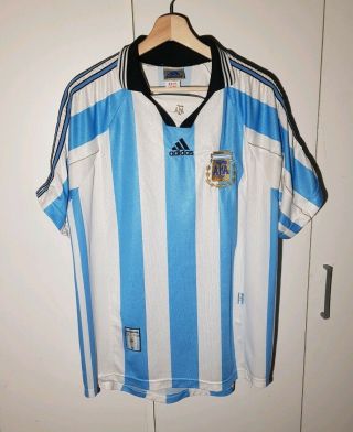 Vintage 90s Adidas Argentina Home Soccer Jersey Messi Rare Sport World Cup Sz Xl