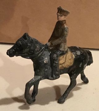Antique Vintage Lead Metal Toy Figure Army Soldier Mounted On Black Horse