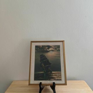 Vintage Ribcowsky Ship Print With Gold Frame