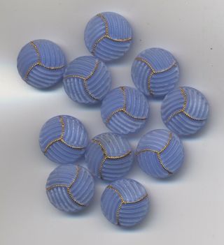11 Vintage Baby Blue Glass Buttons W/gold Detail,  Antique