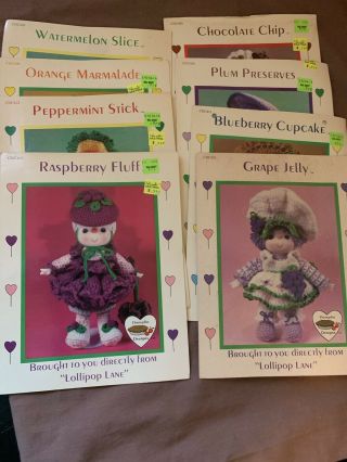 Vintage Dumplin Designs Lollipop Lane Crochet Doll Pattern Leaflets Set Of 8
