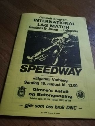 Rare 1980s Nmk Sandnes & Jaeren V Leicester Speedway Match Programme