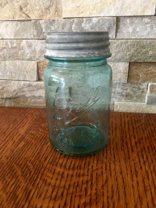 Vintage Antique Ball Mason Jar Aqua Blue Zinc Lid 7