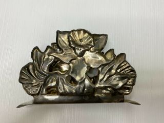 Antique Vintage Silver Plate Ornate Floral Metal Stamped Napkin Holder Kitchen