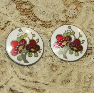 2 Vintage buttons cloisonne floral enamel old antique sewing button 2