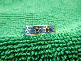 Antique Sterling Silver Star Blue Black Enamel Band Ring Size 7 3/4