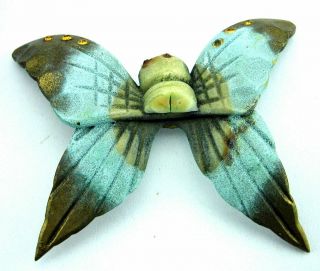 Antique Vintage Old Plastic Celluloid Inlaid Citrine Rhinestone Butterfly Pin