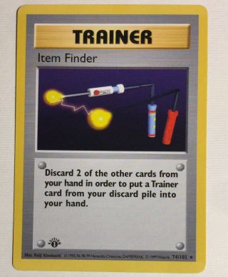 Pokemon Card - Item Finder 74/102 1999 Base Set Rare Shadowless 1st Edition