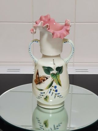 A Stunning And Very Rare Victorian Hand Painted Uranium Glass Vase 2