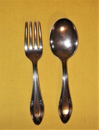 Antique 1919 Silver Plate Baby Infant Silverware Utensil Set Spoon Fork