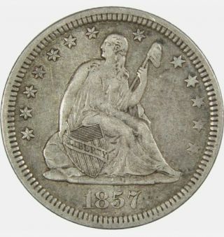 1857 Seated Liberty Quarter 90 Silver 25c Us Coin,  Cud Error, .  Rare.
