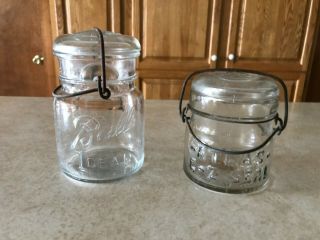 Antique Canning Jars With Lids - - Pint Ball Ideal And Half Pint Atlas E - Z Seal