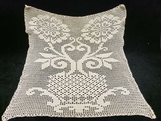 Vintage Antique Hand Crocheted Lace Doily Tablecloth Filet Crochet 1940s Estate