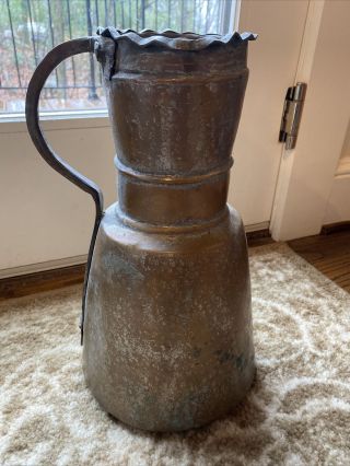 Antique Persian Iranian Hand Hammered Copper Water Pitcher /jug Handle Hand Made