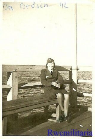 RARE Female Luftwaffe Uniformed Blitzmädel Helferin Girl on Pier; 1942 2