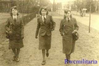 RARE Trio Female Luftwaffe Uniformed Blitzmädel Helferin Girls on Walk 2