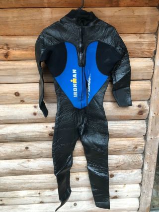 Ironman Triathlon Wet Suit Zip Up Vintage 1998 Size 12 Womens Blue Black Rare