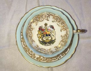 Paragon Tea Cup Saucer Set England Gold Canada Coat Of Arms Bone China