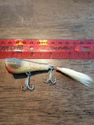 Rare Vintage Creek Chub Baby Plunker Wooden Fishing Lure W Tail N Glitter 1940s