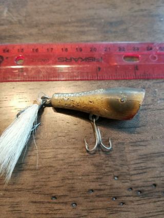 Rare VINTAGE CREEK CHUB BABY PLUNKER Wooden Fishing Lure w Tail n Glitter 1940s 2