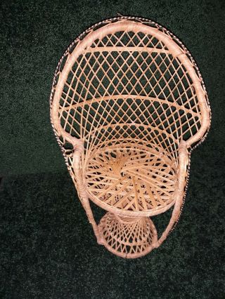 Vintage Bear Or Doll Furniture Chair Display Peacock Fan Back Wicker Plant Stand