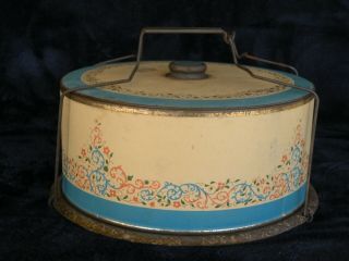 Antique Vintage Metal Tin Cake Carrier With Handle