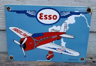 Rare Old Vintage 1958 Esso Aviation Porcelain Sign Oil Gas Airplane Nos Standard