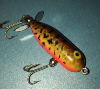 Vintage Heddon Tiny Torpedo Fishing Lure Great Brown Crawfish Color Scale