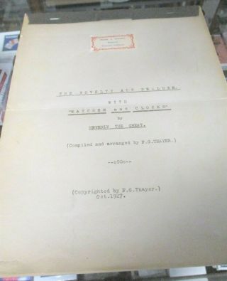 Rare Novelty & Watch Act Floyd Thayer Manuscript Ca 1927