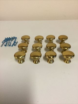 Vintage Antique Gold Brass Knob Cabinet Drawer Pull 1 1/4 Inch With Screw -
