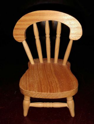 Vtg 1970s Hand Carved Wooden Doll House Colonial Oxbow Chair Furniture