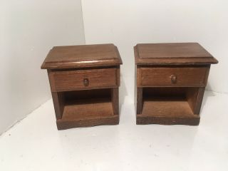 Set Of 2 Vintage Dollhouse Miniatures Wooden Nightstands W/ A Drawer 58