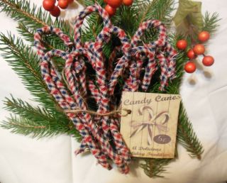 12 Primitive Red/white/blue Homespun Fabric Candy Canes Ornies/bowlfillers/cupbo