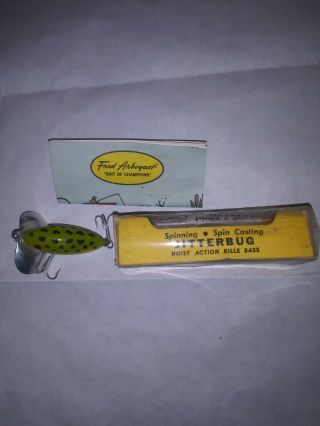 Vintage Fred Arbogast Frog Jitterbug Lure W/ Box And Paper Old Stock