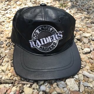 Rare Vintage 90s Los Angeles Raiders La Leather Hat Cap Strapback Circle Logo Og