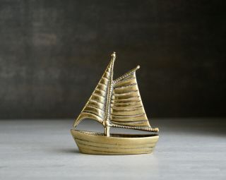 Brass Sail Boat.  Vintage Sailing Ship Ornament,  Paperweight.  Old Yacht Antique.