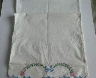 Pair Vintage White Cotton Pillow Cases - Hand Embroidered Florals 16.  5 " X 27 "